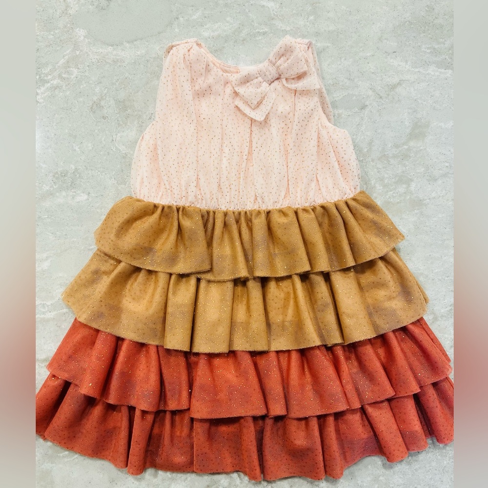 Janie and Jack rose gold glitter and tulle, tiered dress.